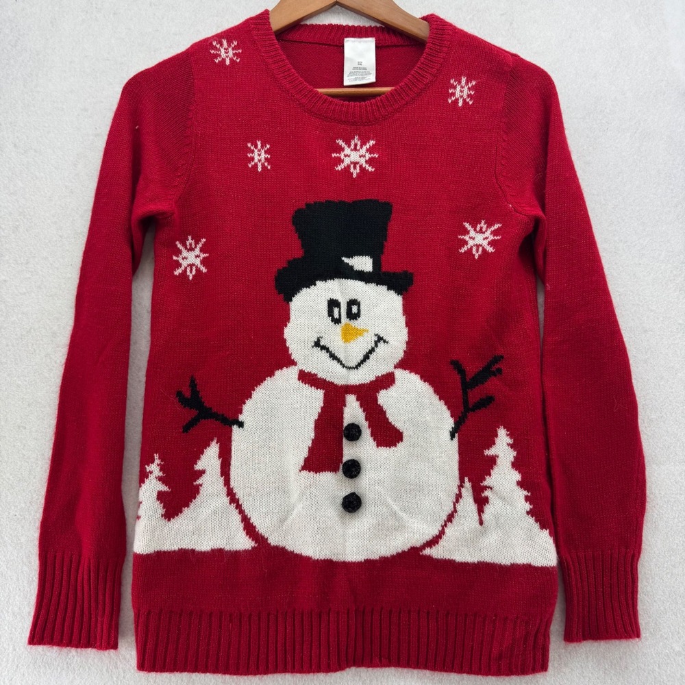 Women's S Red Christmas Snowman Sweater Festive Holiday Cute Knit Pullover 4-6